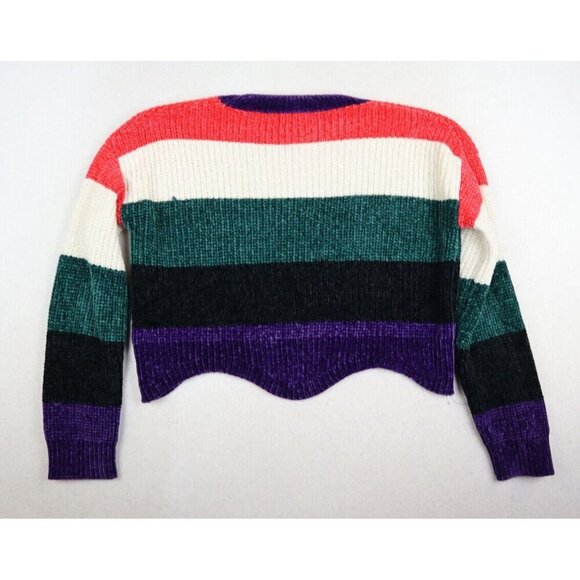LUV LANE - WOMEN'S STRIPED SOFT CHENILLE CROPPED PULLOVER SWEATER - SIZE S - Picture 6 of 7